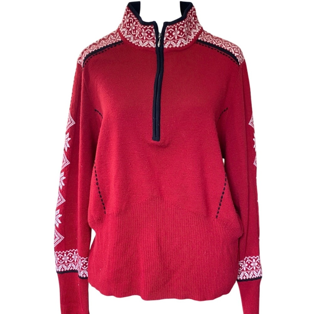 Women's Red Half-Zip Nordic Turtleneck Sweater